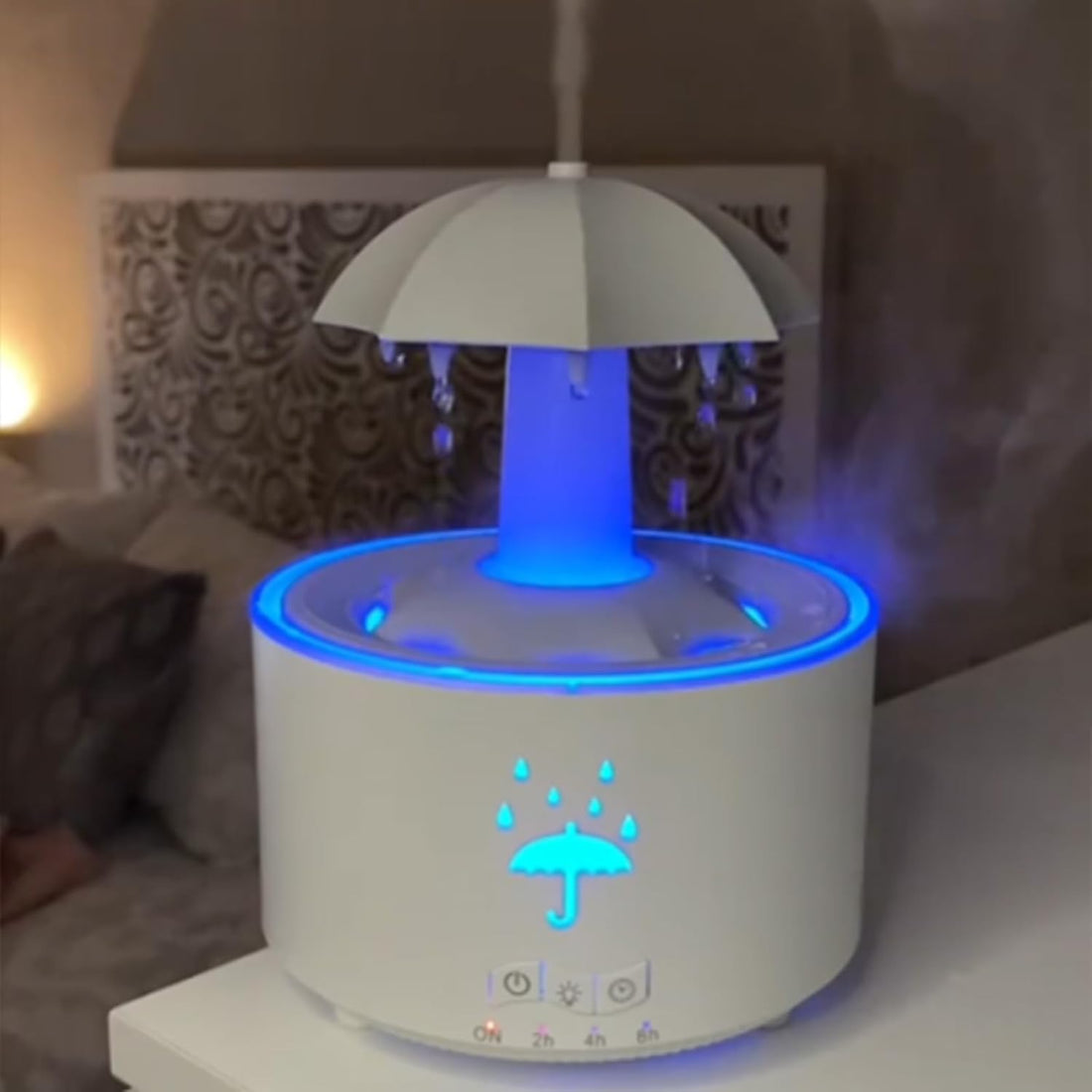 Umbrella Humidifier, Umbrella Diffuser with Rain Effect, Misefy Zupina Humidifier, Umbrella Waterfall Humidifier with Water Droplets, 7-Color Led Rotating Aroma Diffuser with Remote (White-1 Pc)