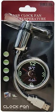BREIS New USB Clock Fan with Real Time Clock and Temperature Display Function,Silver,1 Year Warranty