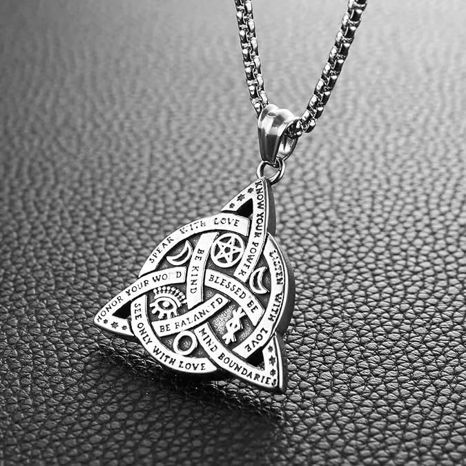 Double Sided Stainless Steel Triple Goddess Triquetra Necklace Celtic Knot Irish Christian Trinity Knot Pendant
