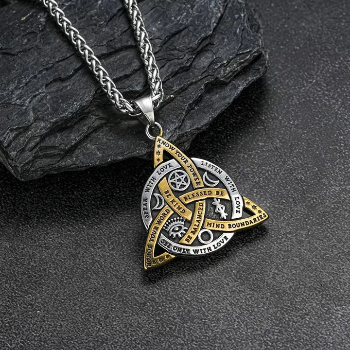 Double Sided Stainless Steel Triple Goddess Triquetra Necklace Celtic Knot Irish Christian Trinity Knot Pendant